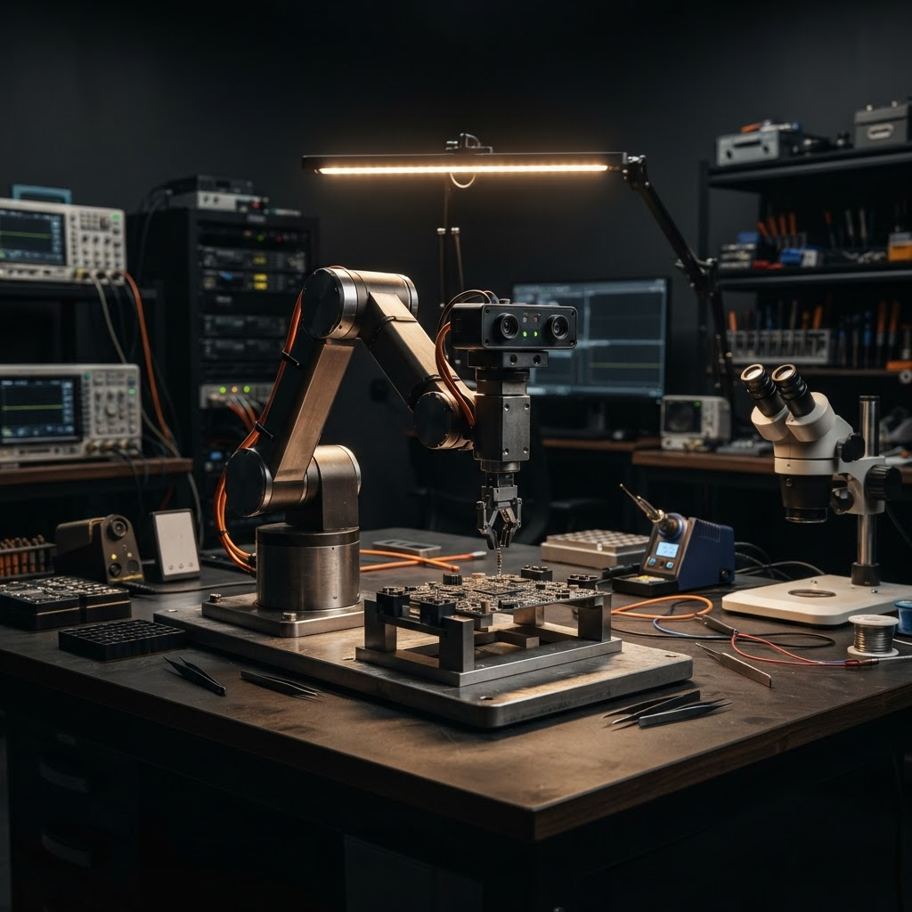 Robotic arm operating in an intelligent systems laboratory